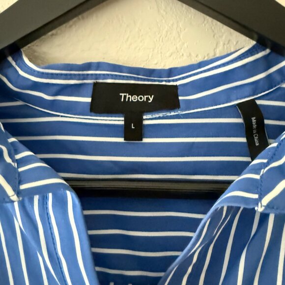 Theory Sleeveless Blouse - Size Large - Blue and White Stipes - Picture 3 of 4